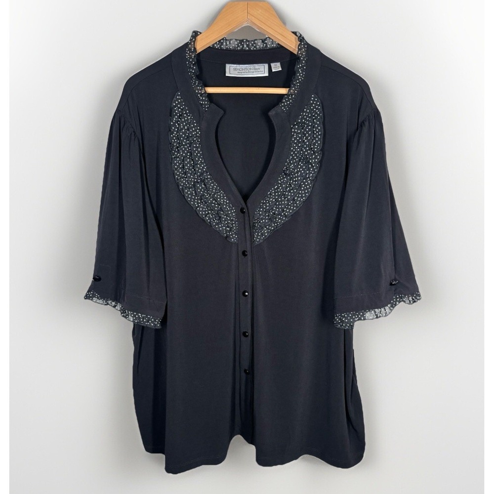 Simonton Says Black Polkadot Ruffle Lace Button Down Top 3X Blouse Sexy Career